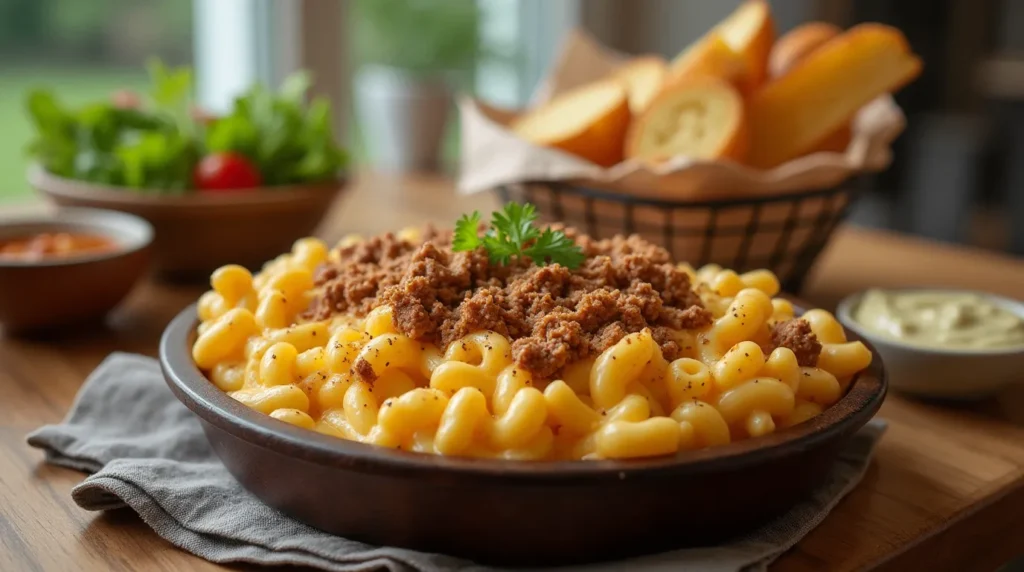 mac and cheese with ground meat